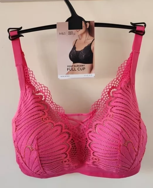 ex M&S LOUISA LACE 2PACK NONWIRED, PADDED POSTSURGERY FULLCUP BRA NAVY/PINK  36DD