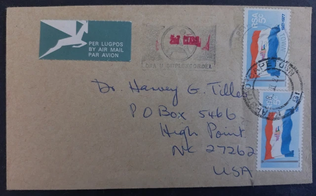 1978 South Africa (RSA) Airmail Cover ties 2 stamps cd Cape Town