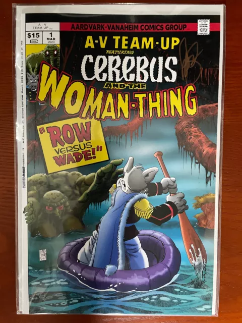 A-V Team Up Cerebus and Woman Thing Signed NM 9.4 Bag and Board gemini mailer