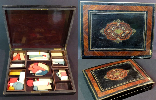 ANCIENNE BOITE coffret a couture en bois noirci epoque XIXe napoleon 3