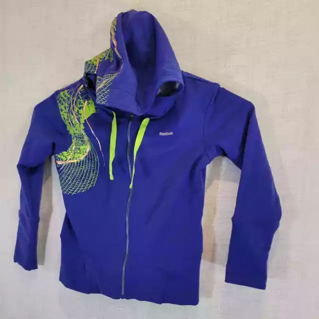 Reebok Womens Medium Sweatshirt Hoodie Full Zip Blue Graphic Play Dry NEW NWT 90