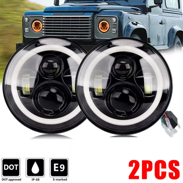 Pair 7" Inch HALO Angel Eyes For Land Rover Defender 90 110 LED DRL Headlights