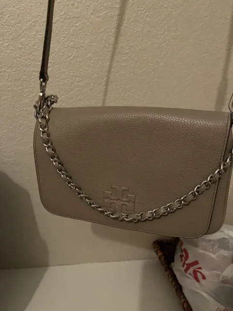 NWOT Tory Burch French Gray Leather Thea Convertible Clutch/Crossbody Bag $350