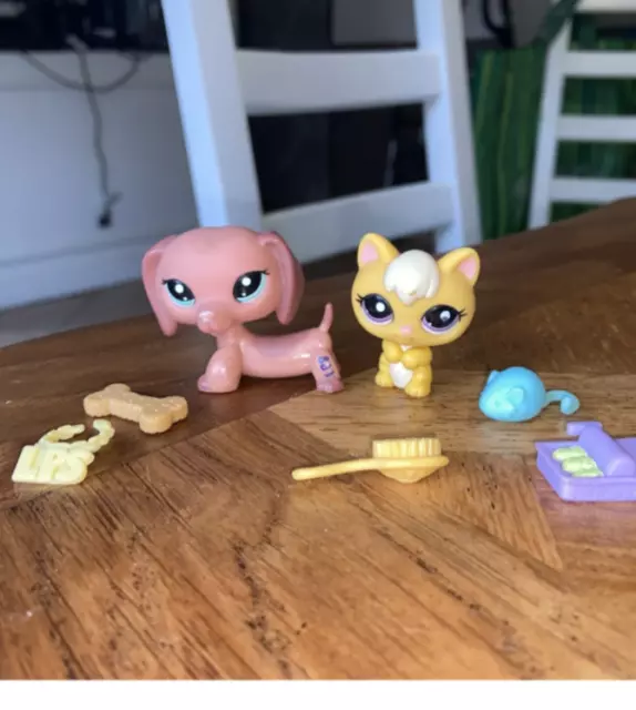 Littlest Petshop Lps Chien Dog Teckel Daschund French Exclusiv 2046 and Cat 2045