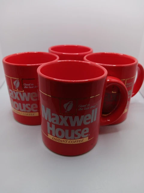 4 Maxwell House Coffee Mugs Red Gold White Logo Vintage Coffee Cups