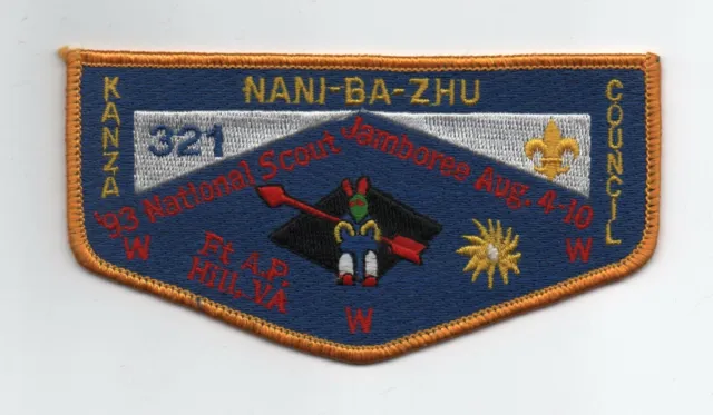 Nani-Ba-Zhu OA Lodge 321, S-10.5, 1993 Jamboree Flap, Yellow Brd., Mint!