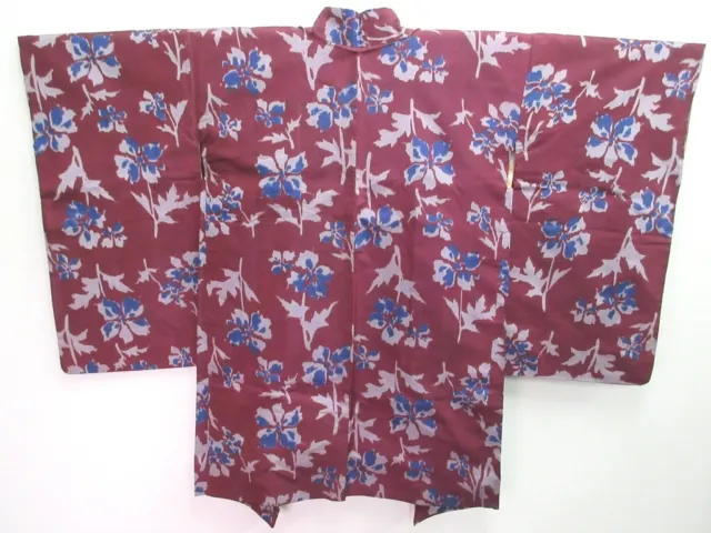 8219B4 Silk Vintage Japanese Kimono Haori Jacket Sumire Meisen