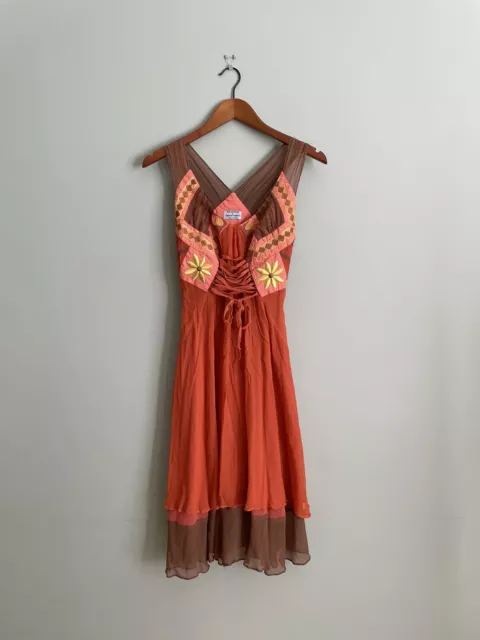 Philosophy di Alberta Ferretti silk orange embroidered summer dress size 6