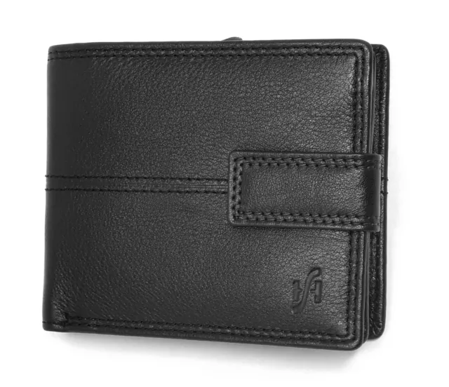 RFID SAFE Mens Real Leather Wallet With Large Zip Coin Pocket Pouch 1044 Black
