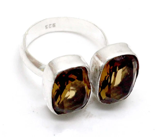 925 Sterling Silver Smoky Quartz Gemstone Handmade Jewelry Ring (US) Size-8