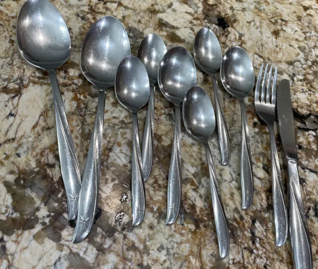 10 pcs Oneida Community Stainless Atomic Twin Star Mid Century Flatware Lot