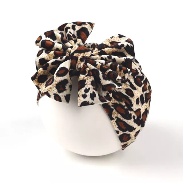 Baby Girl Soft Velvet Stretch Turban Leopard Print 6 Inch Big Bow Hat