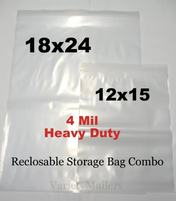 10 EXTRA LARGE Reclosable Bag Combo 12x15 & 18x24 HEAVY DUTY 4 MIL Storage Bags