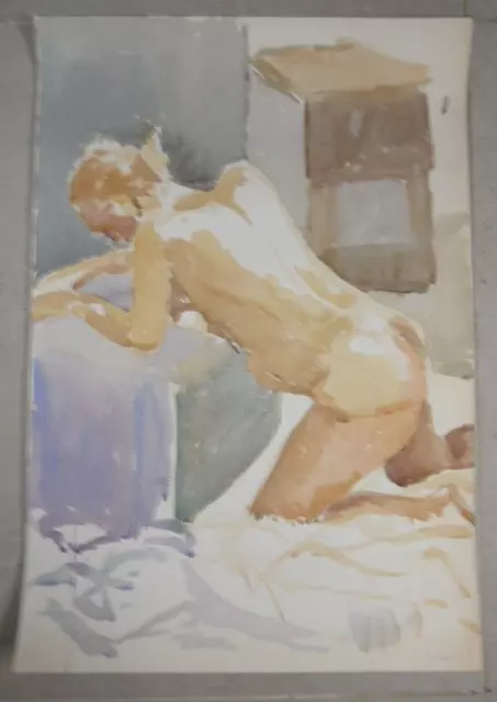 J. Boreham Erotica Watercolour Painting Of a Nude Lady, Naked Woman on Knees.