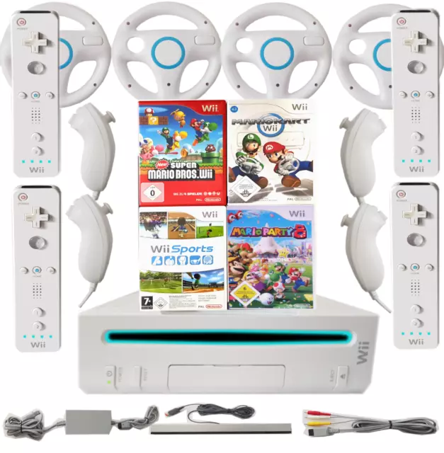 original Nintendo Wii Set bis 4 Spieler mit Mario Kart, Bros, Party & Wii Sports