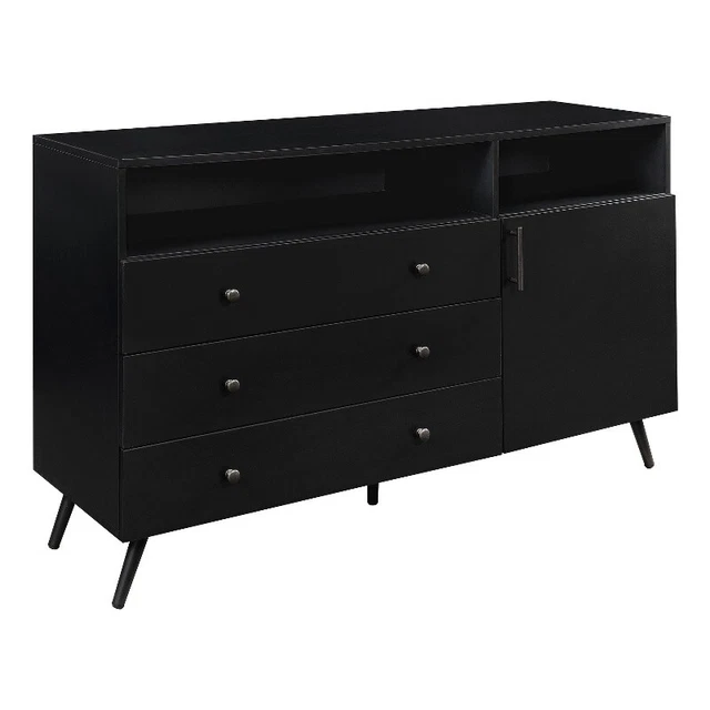 52" Mid Century 3-Drawer 1-Door  WoodSideboard - Solid Black