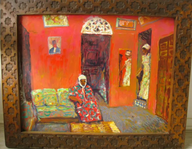 Tableau peinture orientaliste Jean-Pierre FAVRE Intérieur marocain Fès 64x50 cm