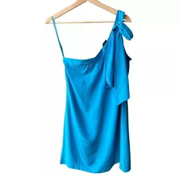 TRINA TURK BANANA REPUBLIC Dress Womens Size 8 Blue Teal Silk One Shoulder Tie