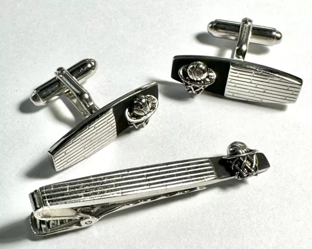 Vintage Anson Basketball with Hoop Cufflinks & Tie Bar Clip Set 3D Preowned
