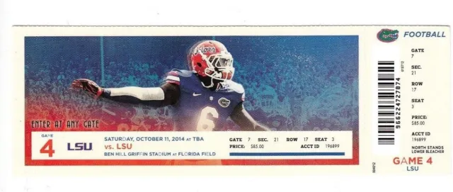 2014 Florida Gators Vs Lsu Tigers Ticket Stub 10/11/14 College Football