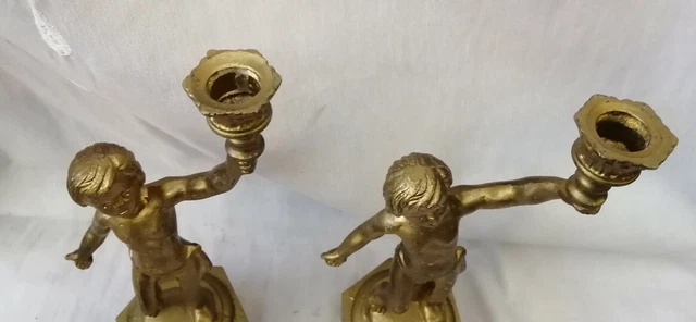 2 Candelabros De Bronce Laton O Sim. Niños Con Antorcha 2