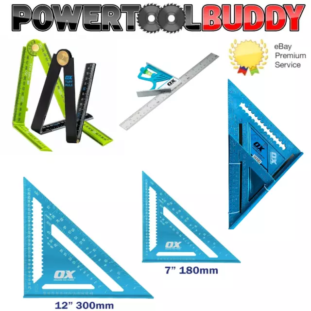 Ox Pro Marking Out Tools Rafter Square, Adjustable, Combination Square Tuff Rule