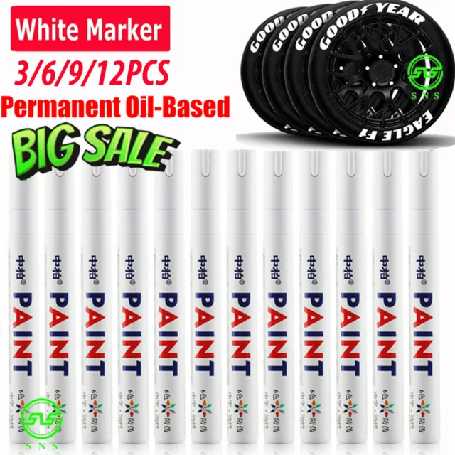 3-12pc White Paint Pen Marker Tire Waterproof Permanent Car Lettering Rubber Ink