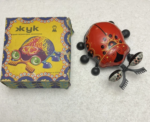 VINTAGE RUSSIANCOLD Tin & Plastic WindUp Toy Bug 12.95
