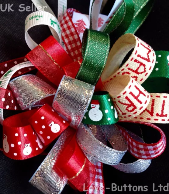 WEIHNACHTSBAND BÜNDEL 5 x 1M PACK GESCHENKVERPACKUNG KRÄNZE DEKORATIONEN HANDWERK 2