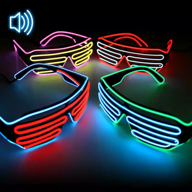 Soundaktivierte EL-Wire Bicolor Party-Shutterbrille schwarz LED Brille Rave