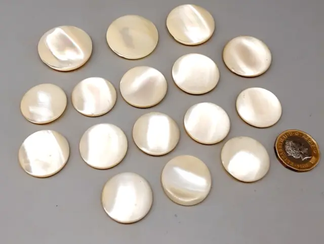16 Large Vintage Mother of Pearl Shell Round Buttons - 2.5cm to 3cm Sewing Craft
