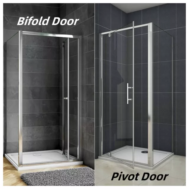 Bi fold Pivot Shower Enclosure Door Glass Screen Walk In Cubicle Panel & Tray