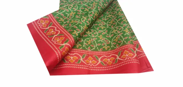 Dev Vintage Indian Green Sarees Tussar Silk Printed Used Craft Sari Fabric 1641