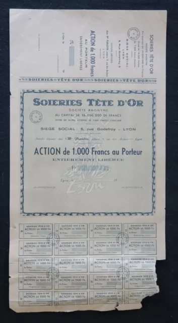 Action SOIERIES TETE D OR LYON   titre bond share 5