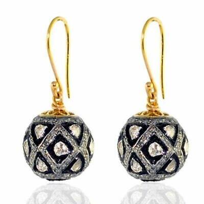 Victorian Natural Polki Pave Diamond Earring 925 Solid Silver Sterling Jewelry