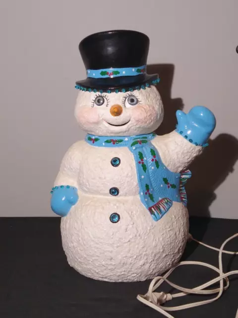 Vintage Ceramic Frosty Snowman Light Up Holiday LARGE Textured 17"