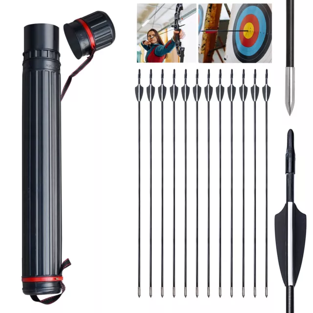 6/12PCS 31" Archery Fiberglass Arrows Hunting Target Arrow & Quiver Recurve Bow