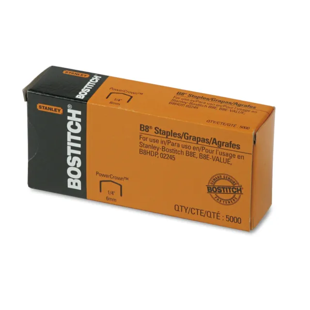 Bostitch B8 PowerCrown Premium Staples 1/4" Leg Length 5000/Box STCRP211514