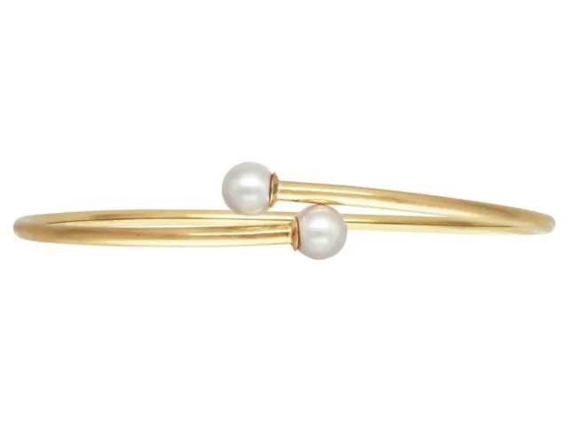 14ct Yellow gold chunky bangle bracelet with pearls