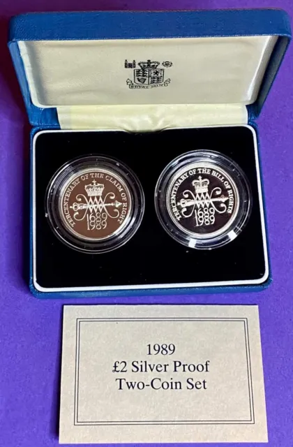 Royal Mint 1989 Silver Proof £2 Coin Set Claim of Right & Bill of Rights  COA