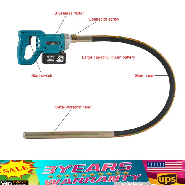 Electric Cordless Concrete Vibrating Tool Handheld Concrete Vibrator w/2 Battery