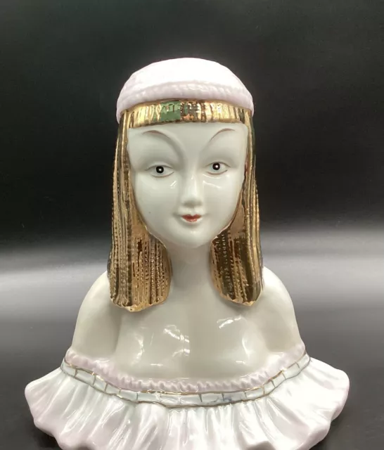 Lady Head Figurine Handpainted Gold Hair Pink Hat and Frills Vintage Ex Cond