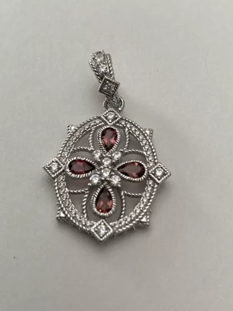 Judith Ripka Silver Rhodolite & CZ Cross Pendant Enhancer New Judith Ripka Silver Rhodolite & CZ Cross Pendant Enhancer New