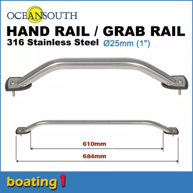 316 STAINLESS STEEL 610mm SS MARINE HAND/GRAB RAIL - Boat/Yacht Handrail 25 dia