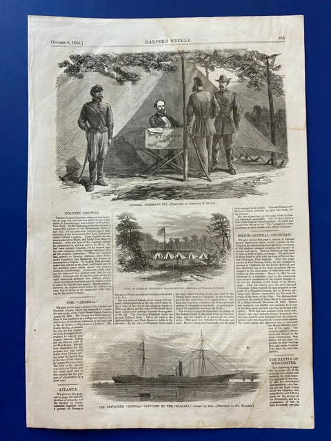 CIVIL WAR HARPER'S Weekly Newspaper Print 10-8-1864 "General Sherman's ...