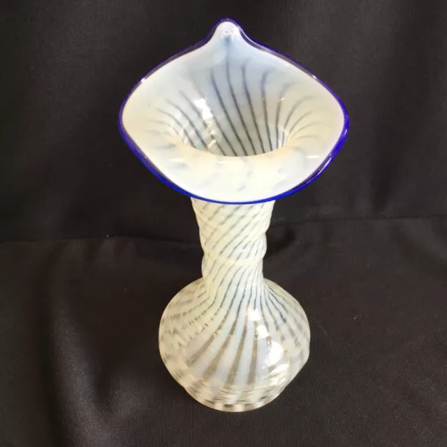 Vintage Fenton Opalescent Swirl with Blue Band Jack in the Pulpit Art Glass Vase
