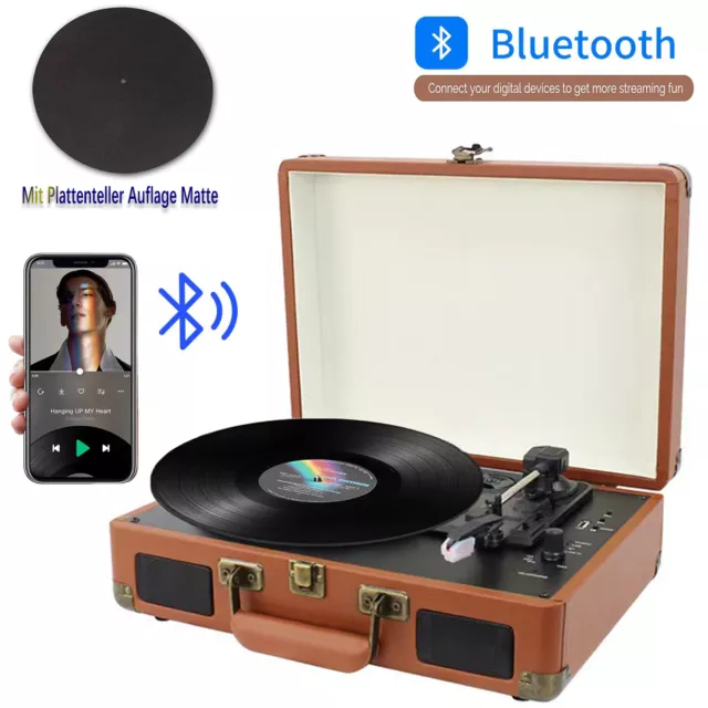 Retro Koffer Plattenspieler Lautsprecher Bluetooth Schallplatten Spieler Vinyl