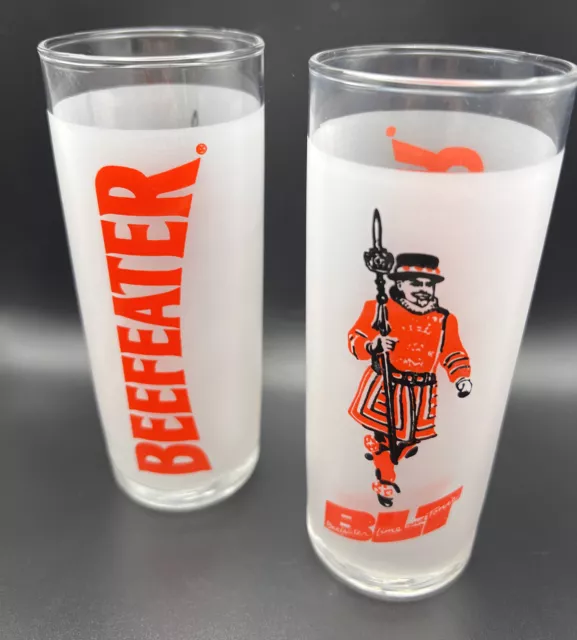 Vintage Beefeater Gin Lime & Tonic Frosted Glasses BLT Slender Pair Of Glasses