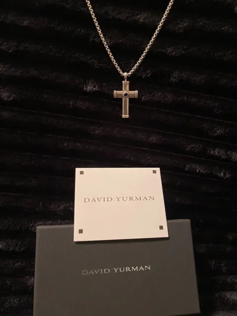 David Yurman Cross with paved black Diamond and 2.5mm chain