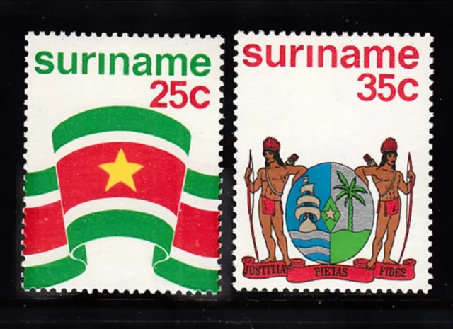 Suriname Sc# 445-446 Suriname Flag & Coat Of Arms - Mnh